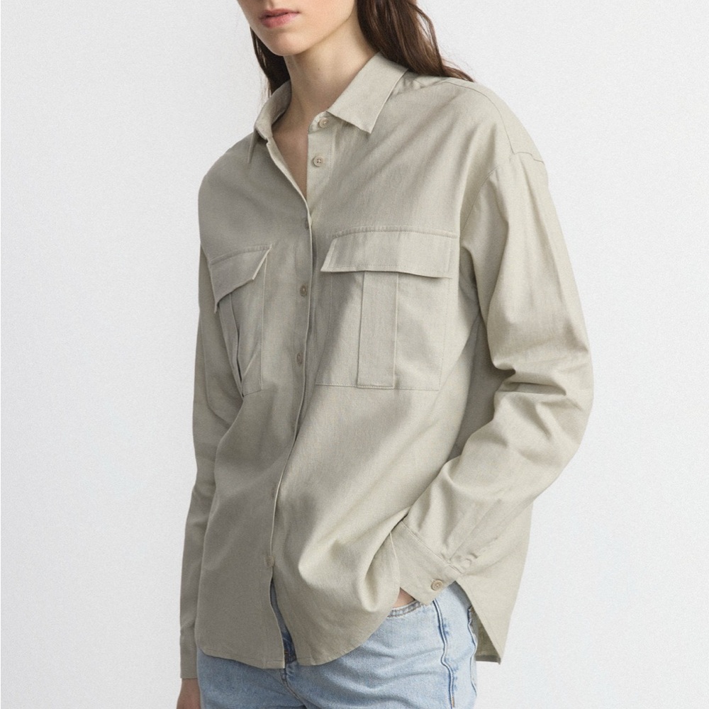 Frank & Oak Linen Shirt in Light Greige